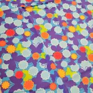 Cotton Fabric 18x44 Purple Butterflies Orange Blue Flowers Quilting Sewing Blue